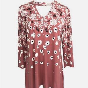 Pink Rose Style & Co Floral Tunic 3/4 Sleeve Women’s Large Front Cutout